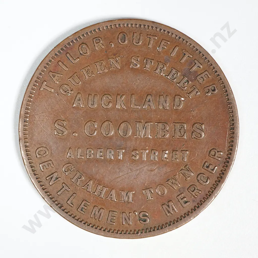 1860's New Zealand One Penny Token Samuel Coombes: Lampard 313a Image 1++
