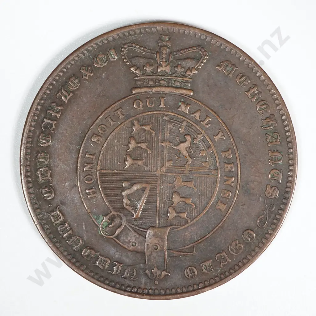 1862 New Zealand One Penny Token E De Carle of Dunedin: Lampard 315b Image 1++