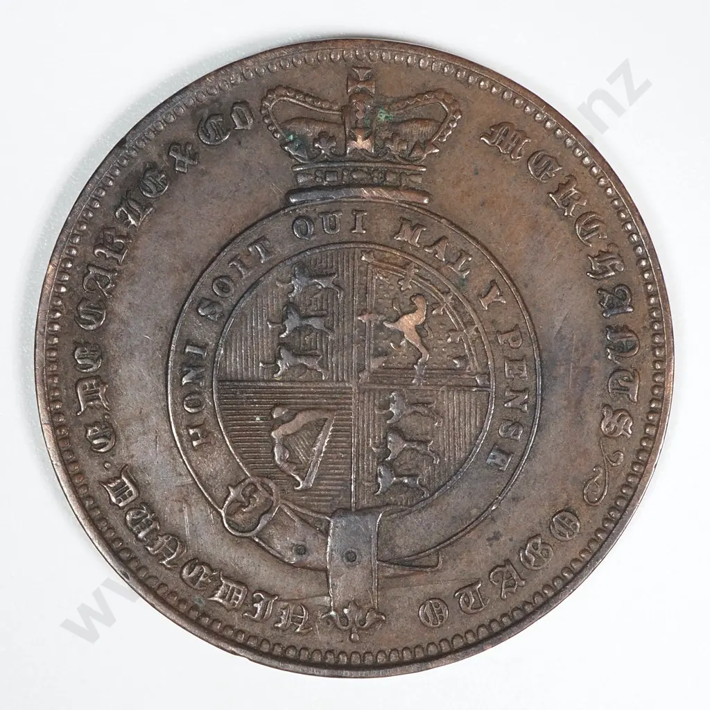 1862 New Zealand One Penny Token E De Carle of Dunedin: Lampard 315b Image 1++