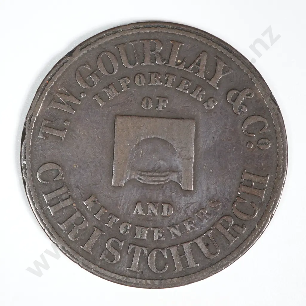 1860's New Zealand One Penny Trade Token T W Gourlay Christchurch: Lampard 320 Image 1++