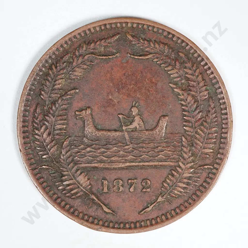 1872 New Zealand One Penny Token R Gratten of Thames Hotel Auckland: Lampard 321 Image 1++