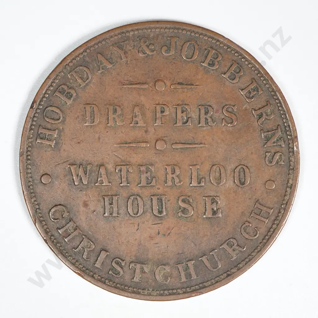 1860's New Zealand One Penny Token Hobday & Jobberns Christchurch: Lampard 323 Image 1++