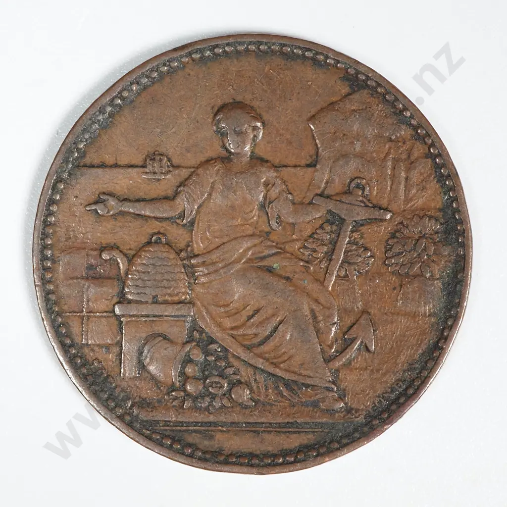 1860's New Zealand Halfpenny Trade Token J Hurley Wanganui: Lampard 325a Image 1++