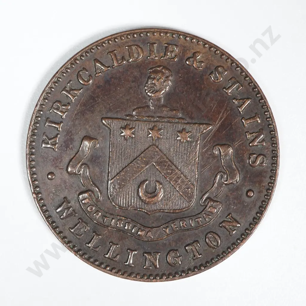 1860's New Zealand Halfpenny Trade Token Kirkcaldie & Stains Wellington: Lampard 327a Image 1++