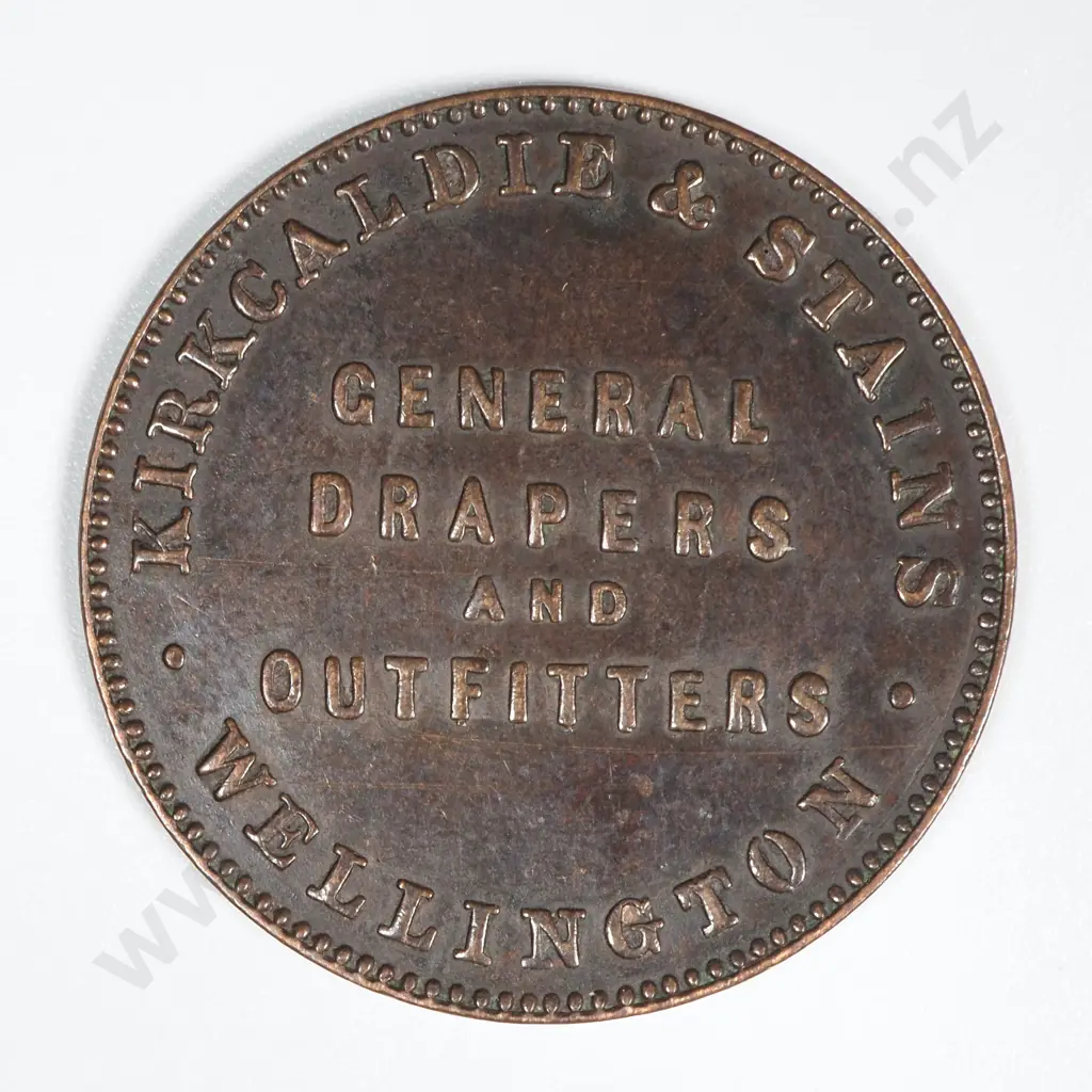1860's New Zealand Halfpenny Trade Token Kirkcaldie & Stains Wellington: Lampard 327a Image 1++