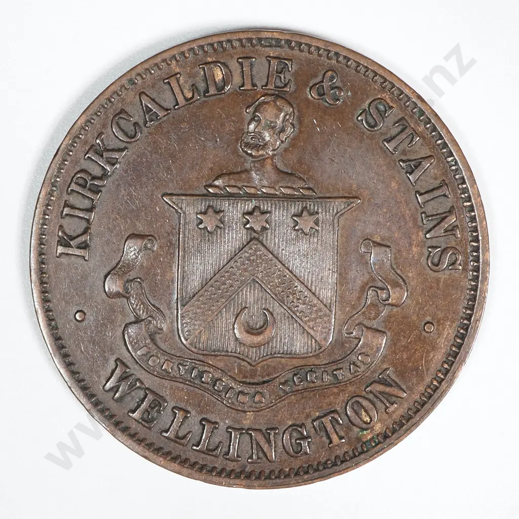 1860's New Zealand One Penny Trade Token Kirkcaldie & Stains Wellington: Lampard 331 Image 1++