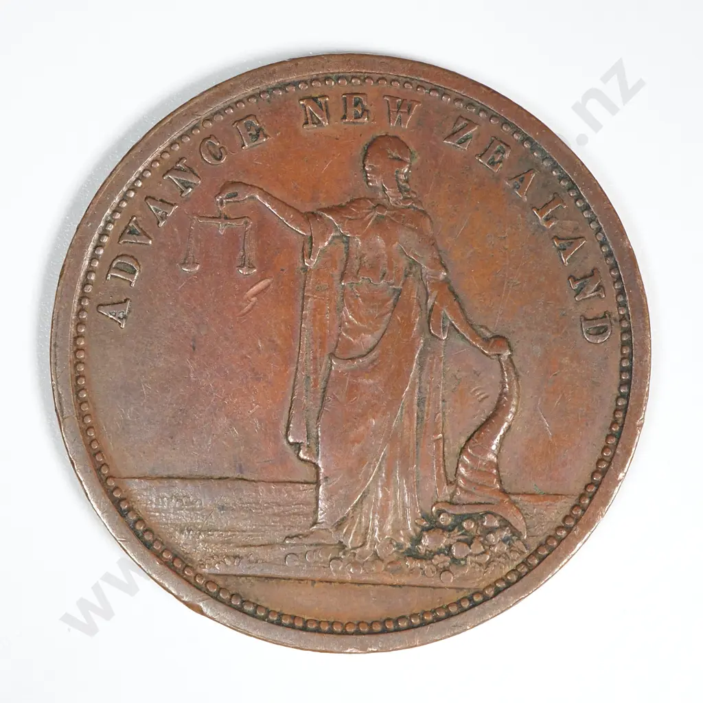 1860's New Zealand One Penny Trade Token J M Merrington Nelson: Lampard 334b Image 1++