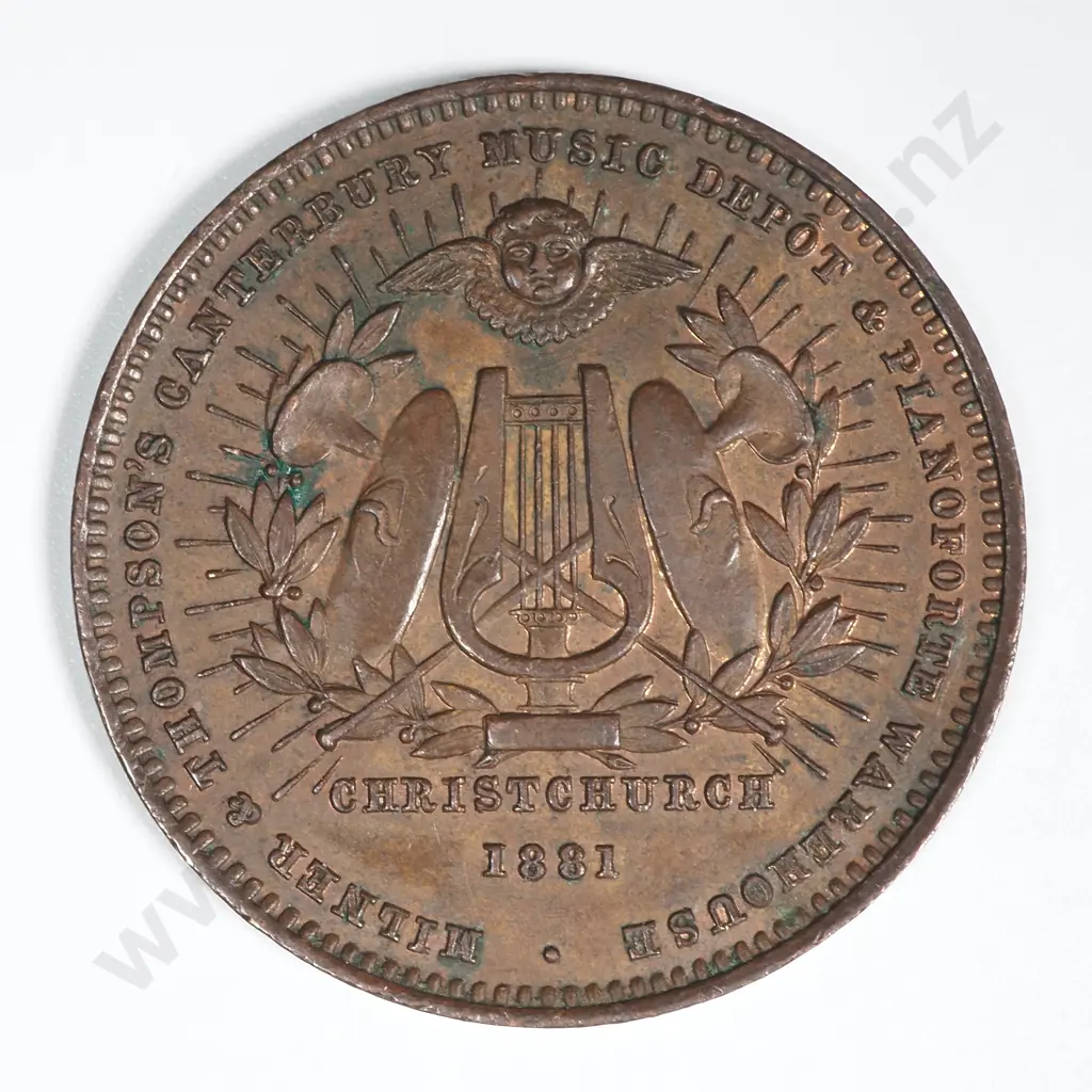1881 New Zealand One Penny Trade Token Milner & Thompson Christchurch: Lampard 334c Image 1++