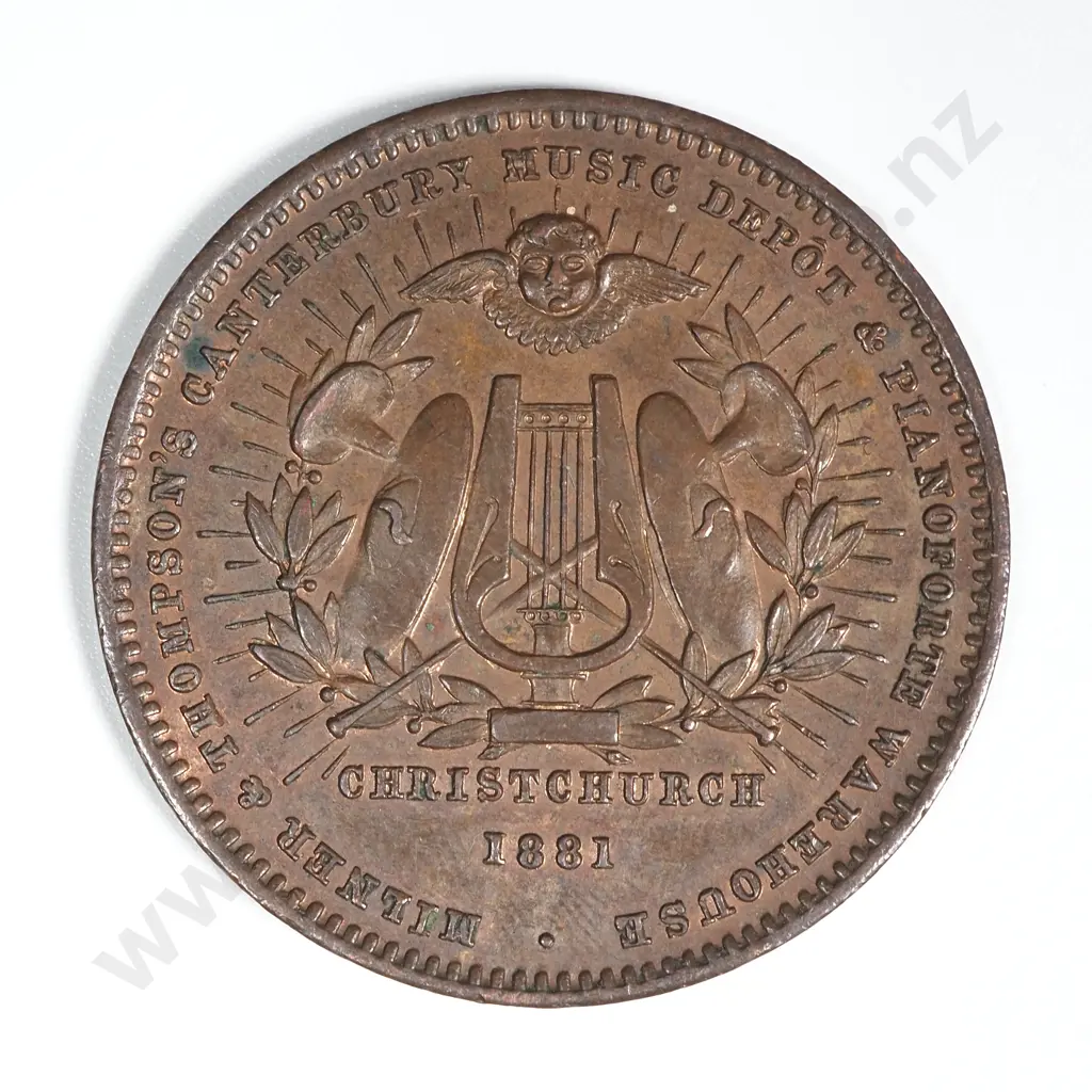 1881 New Zealand One Penny Trade Token Milner & Thompson Christchurch: Lampard 334e Image 1++