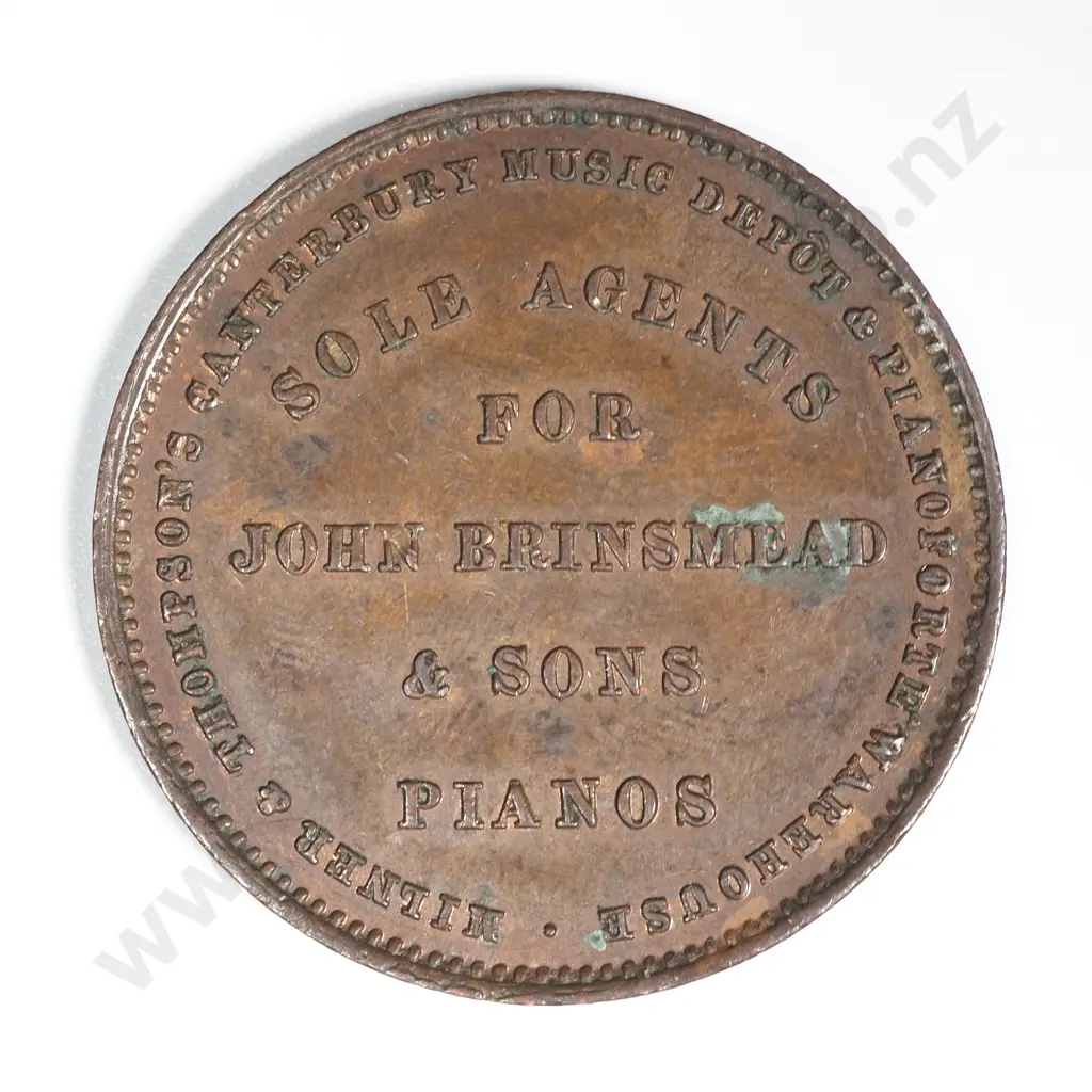 1881 New Zealand One Penny Trade Token Milner & Thompson Christchurch: Lampard 334e Image 1++