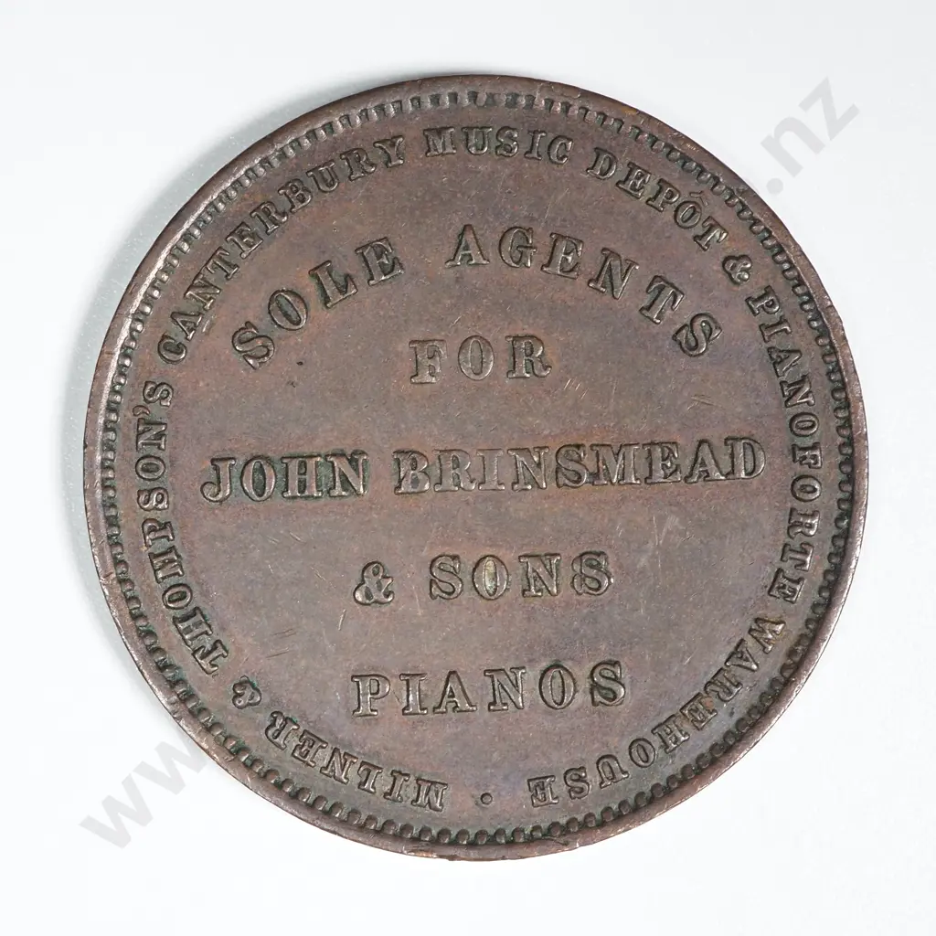 1881 New Zealand One Penny Trade Token Milner & Thompson Christchurch: Lampard 334g Image 1++