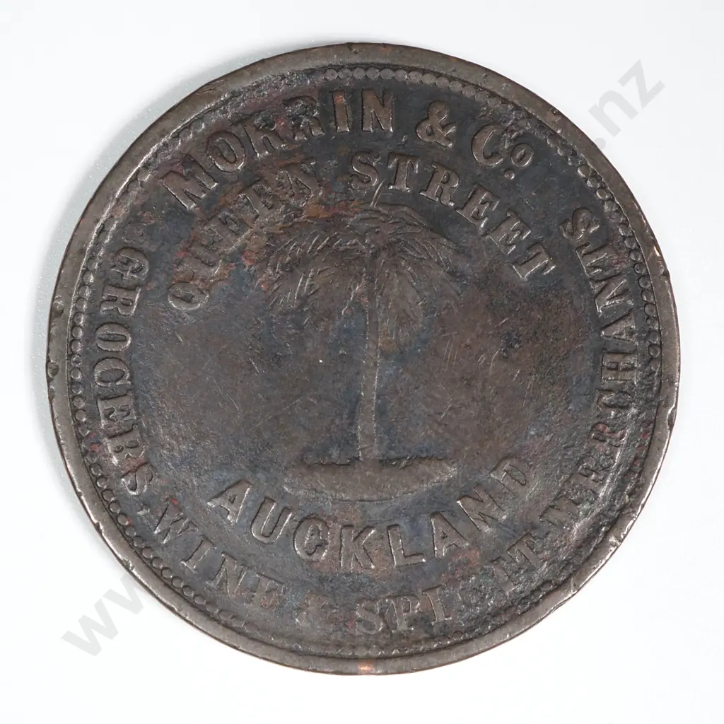 1860's New Zealand One Penny Token Morrin & Co Auckland: Lampard 335a Image 1++