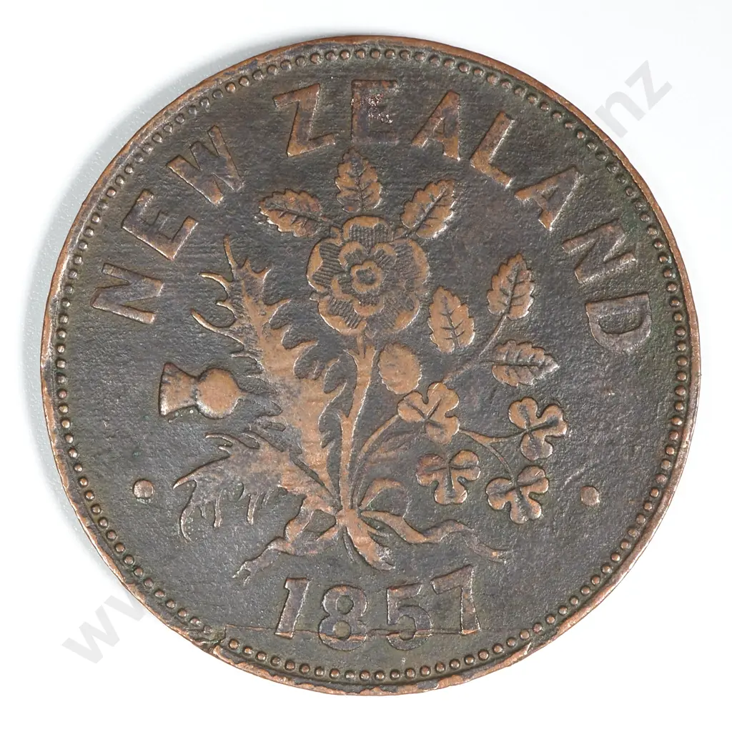 1857 New Zealand One Penny Trade Token M Somerville Auckland: Lampard 342 Image 1++