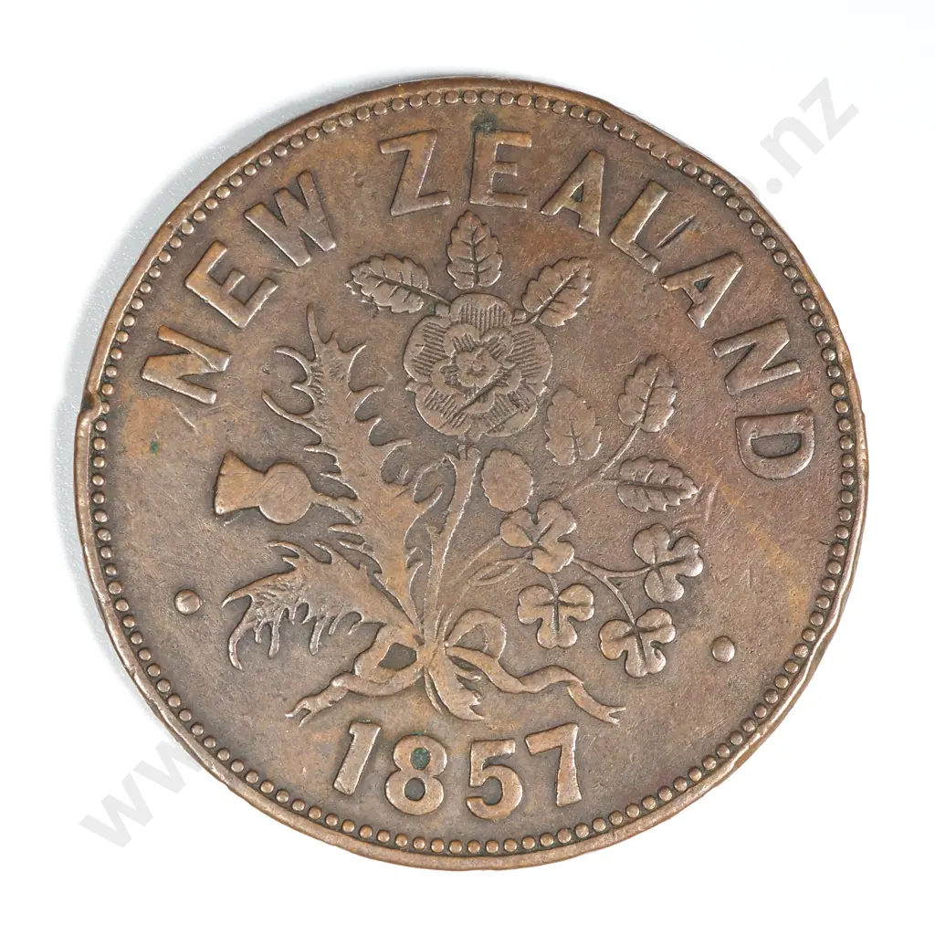 1857 New Zealand One Penny Trade Token M Somerville Auckland: Lampard 342a Image 1++