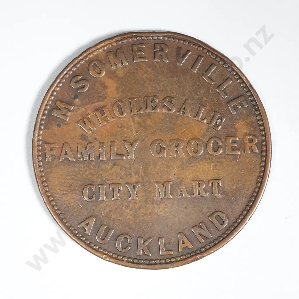 1857 New Zealand One Penny Trade Token M Somerville Auckland: Lampard 342a Image 1++