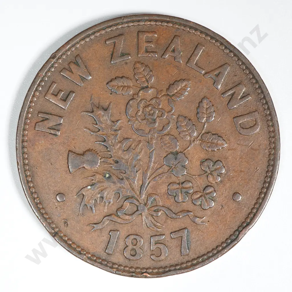 1857 New Zealand One Penny Trade Token M Somerville Auckland: Lampard 342b Image 1++