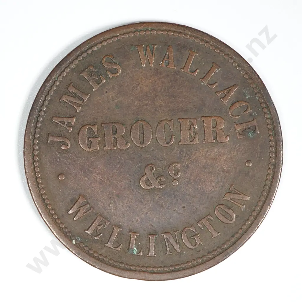 1859 New Zealand One Penny Trade Token James Wallace Wellington: Lampard 345 Image 1++