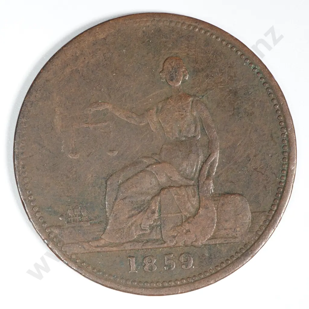 1859 New Zealand One Penny Trade Token James Wallace Wellington: Lampard 345 Image 1++