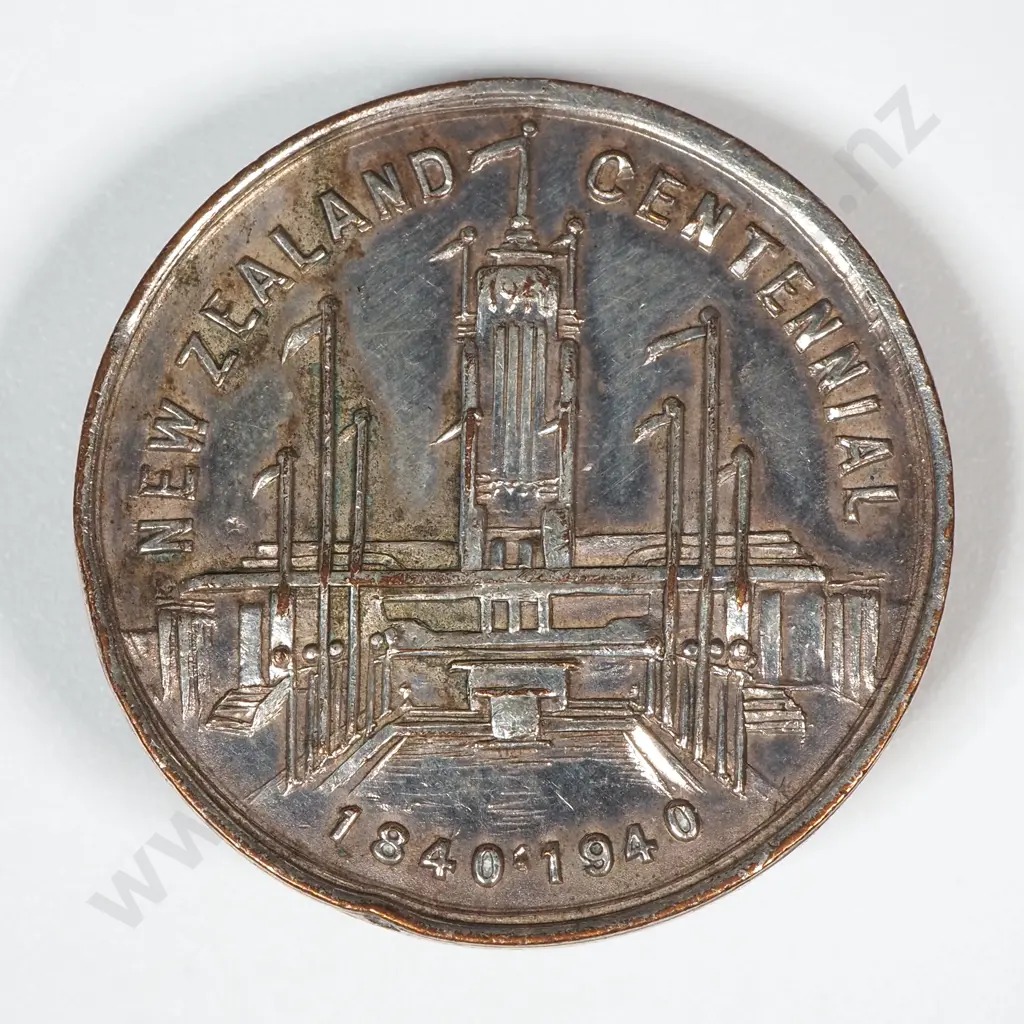 1940 New Zealand Centennial Silver Medal Lapel Back: Morel 1940/16 Image 1++