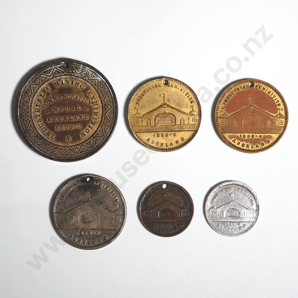 Six Auckland Industrial & Mining Exhibition Medals 1898-99 Image 1++