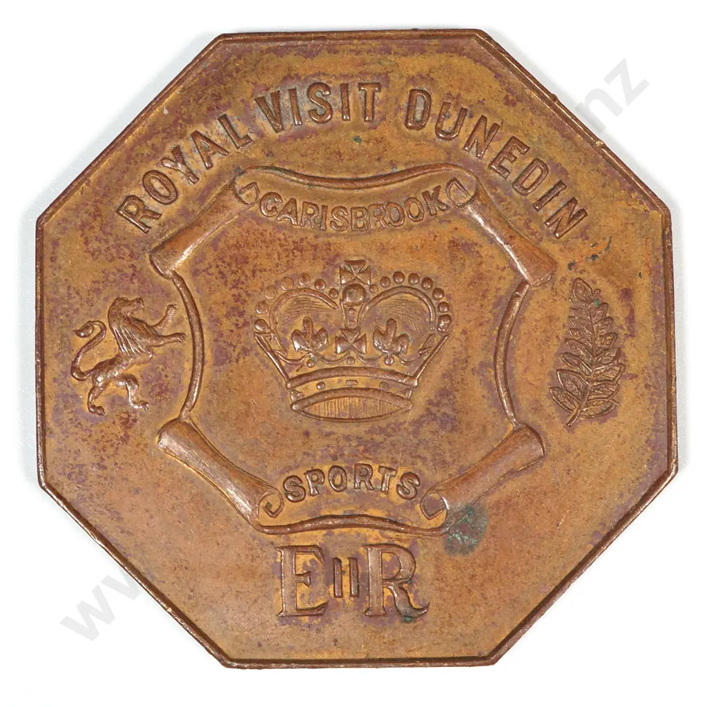 1954 Royal Visit Copper Gilt Carisbrook Sports Medalet :MacMaster 1954/1 Image 1++