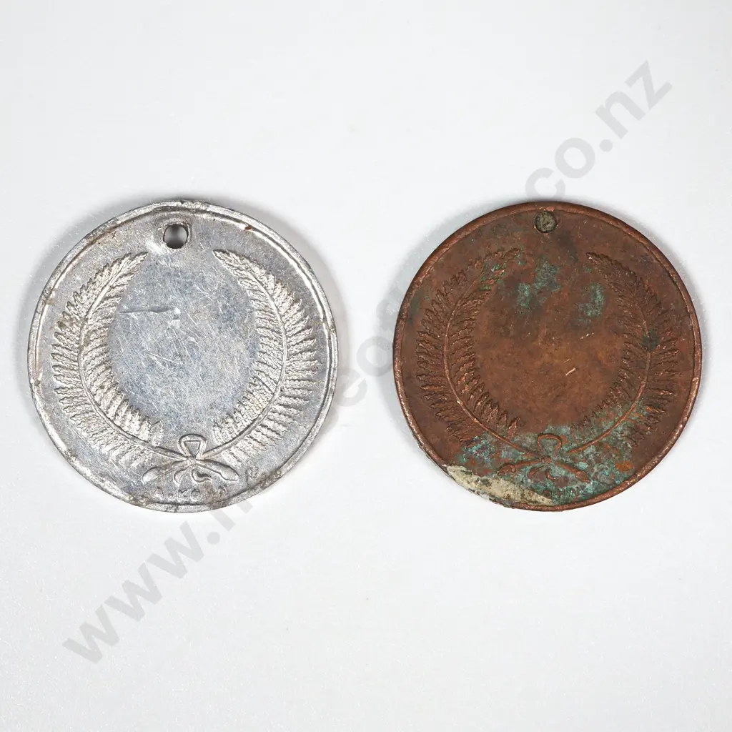 Two 1913-1914 New Zealand Auckland Exhibition Medals - One Bronze & One Aluminium Image 1++