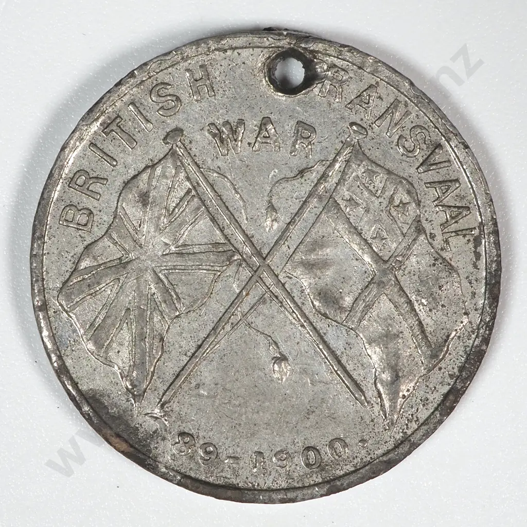 1899-1900 South African Transvaal War White MEtal Medal: Morel 1900-00/6 ( Note: Reverse Date is 89-100 not 99-100) Image 1++