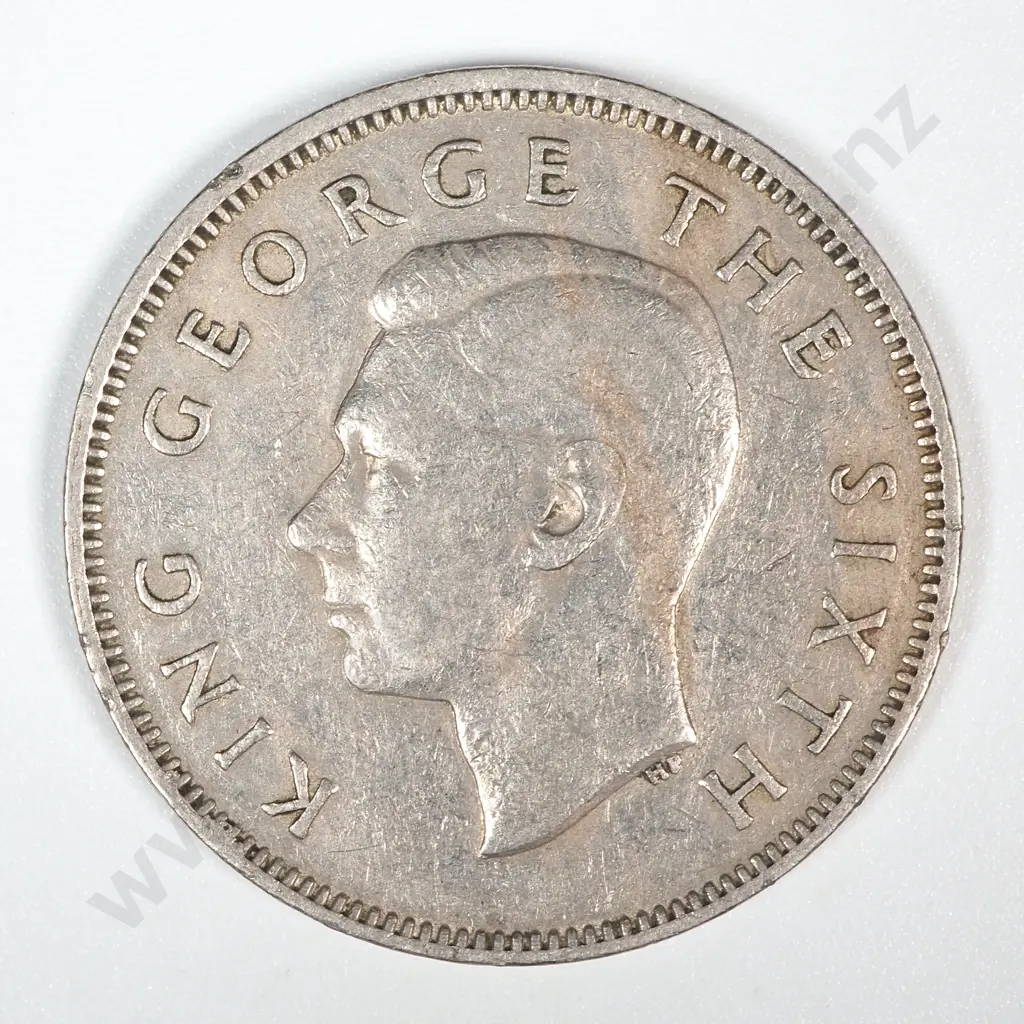 Error Coin: 1948 New Zealand George VI Florin w Die Damage on Reverse Image 1++
