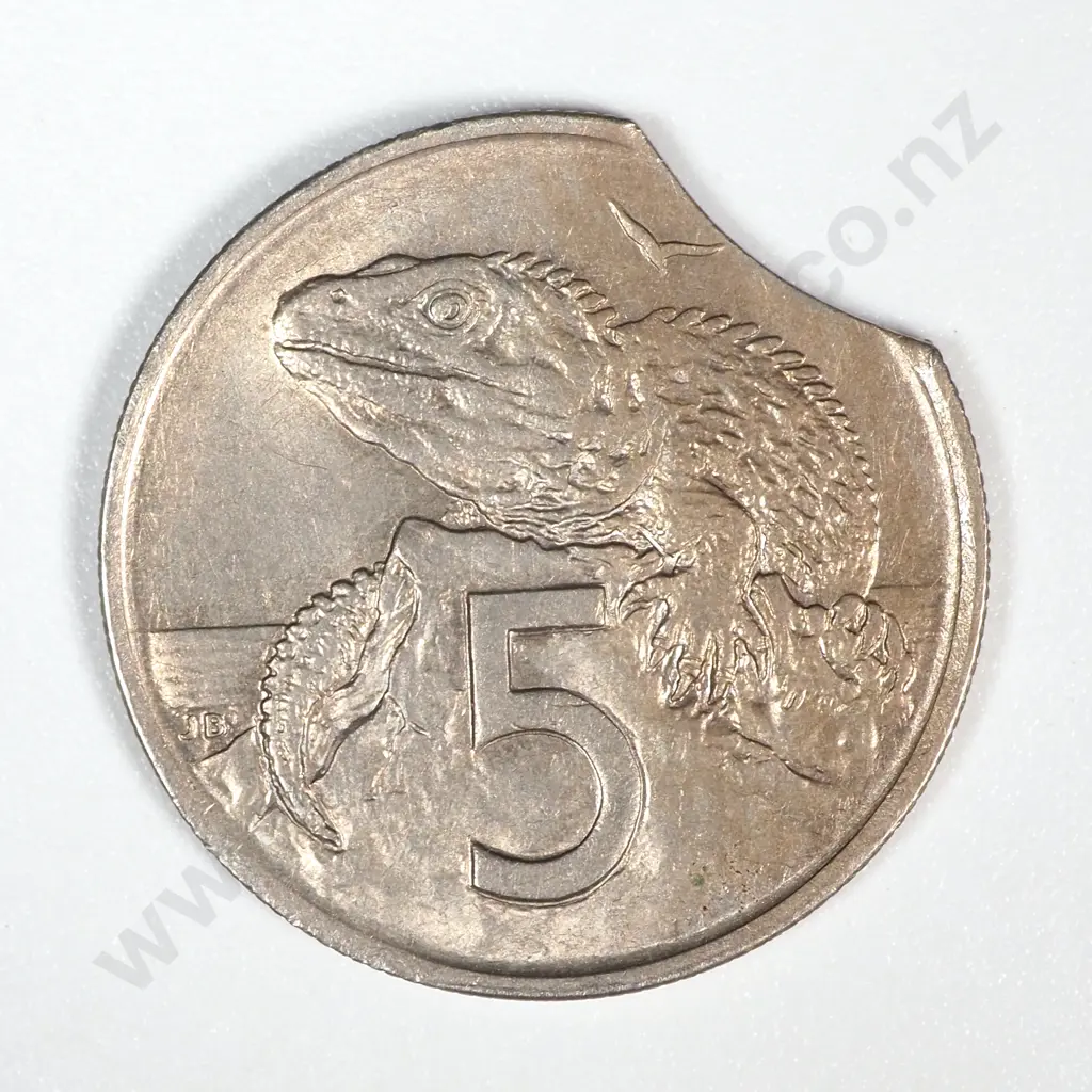 Error Coin: 1967 New Zealand Elizabeth II Five Cent w Clipped Planchet Image 1++