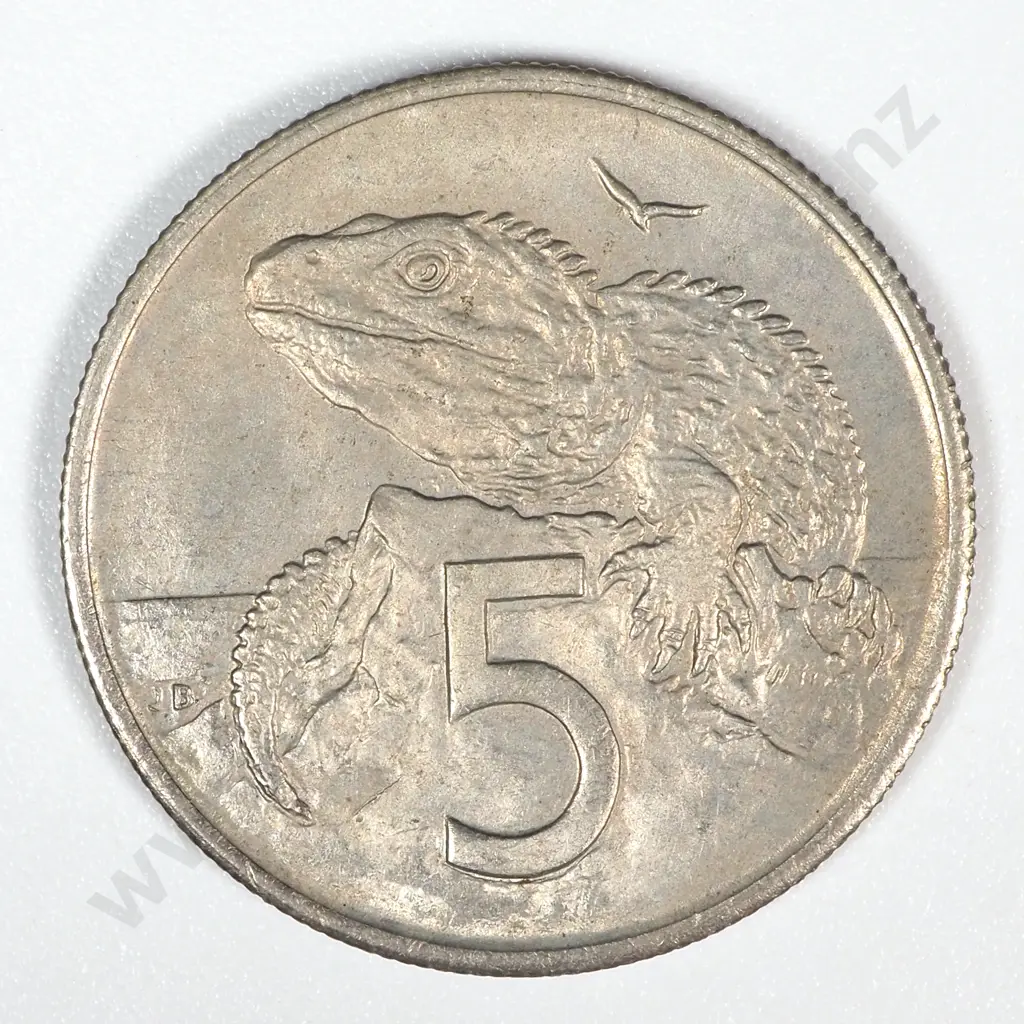 Error Coin: 1967 New Zealand Elizabeth II Five Cent w "Zealand" Very Weak Strike Image 1++