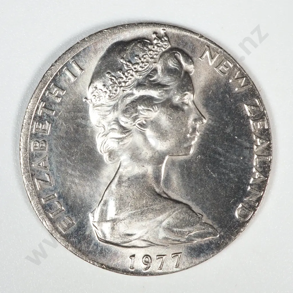 Error Coin: 1977 New Zealand Elizabeth II Ten Cent w Off Centre Strike - Weighs 4.4 Grams Image 1++