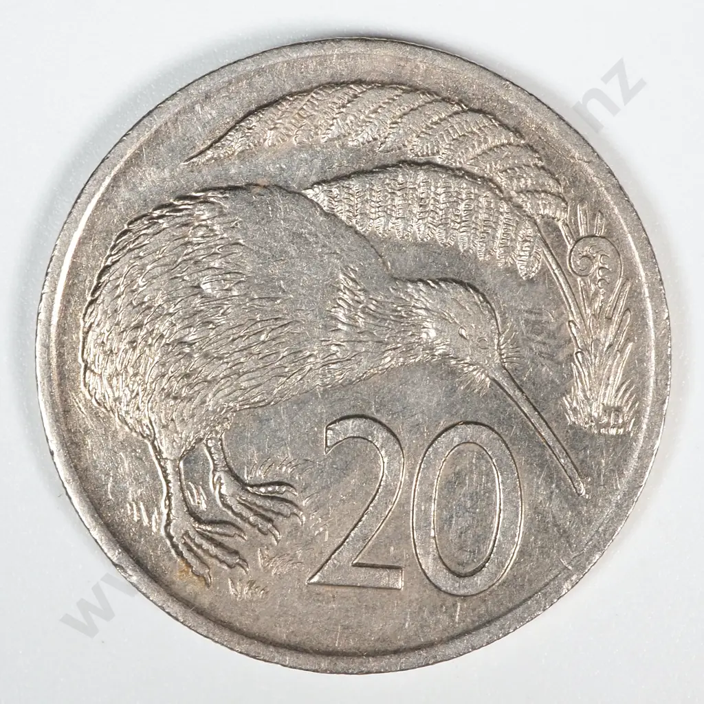 Error Coin: 1976 New Zealand Elizabeth II Twenty Cent w Missing Feathers Image 1++