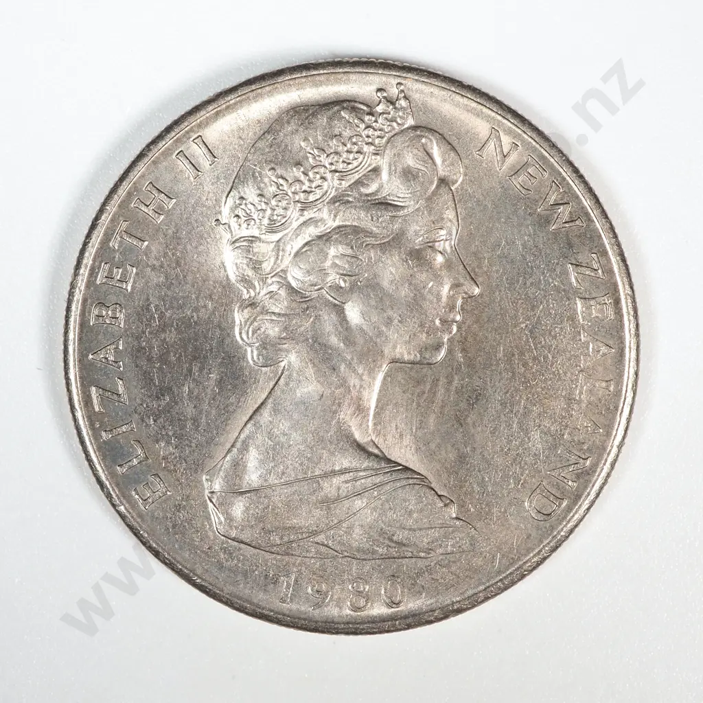 Error Coin: 1980 New Zealand Elizabeth II Twenty Cent w "Bare Bum" Kiwi Image 1++