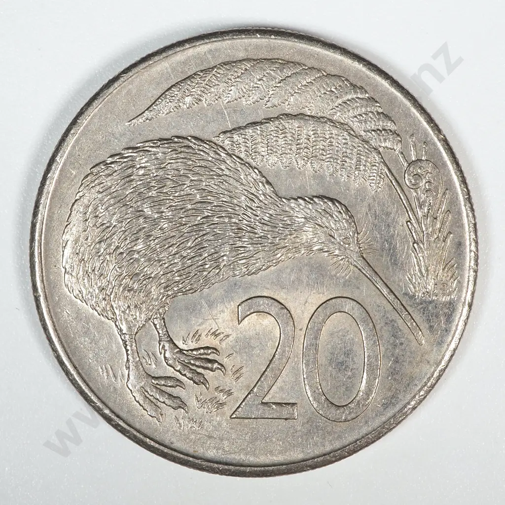 Error Coin: 1980 New Zealand Elizabeth II Twenty Cent w Double Struck Date Image 1++