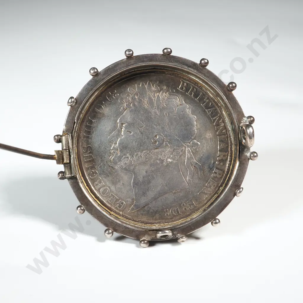 Antique George IV Enamelled Silver Crown Coin Brooch Dated 1821  Image 1++
