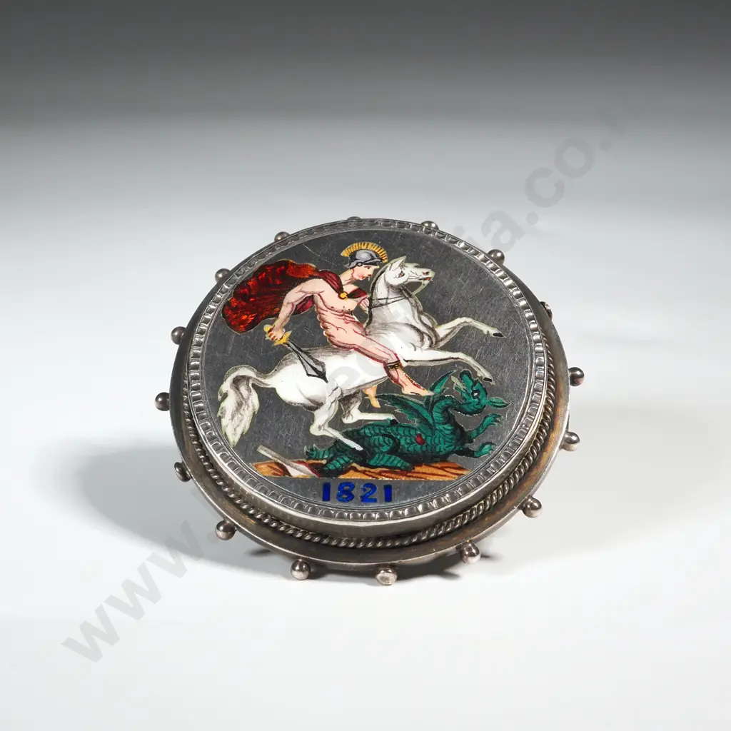 Antique George IV Enamelled Silver Crown Coin Brooch Dated 1821  Image 1++