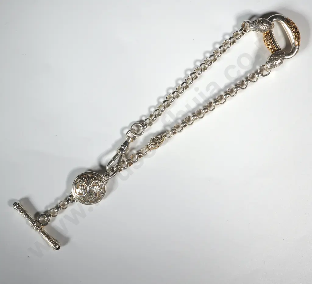 Sterling Silver Bracelet w 9ct Gold Accents Image 1++