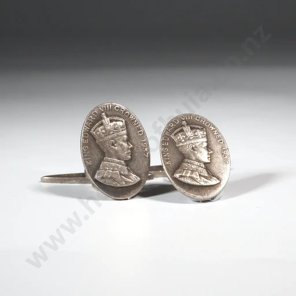 Pair Sterling Silver Coin  Cufflinks for the Coronation of Edward V111 Image 1++