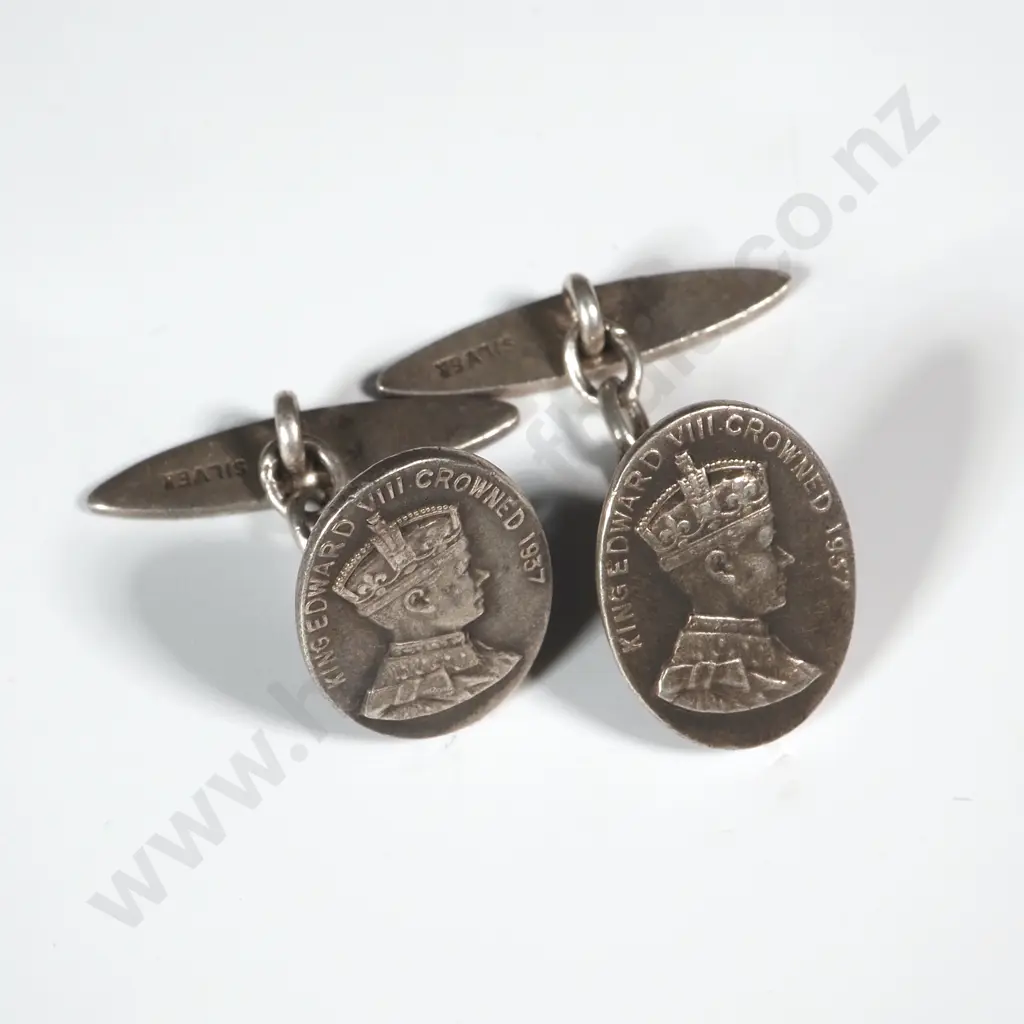 Pair Sterling Silver Coin  Cufflinks for the Coronation of Edward V111 Image 1++