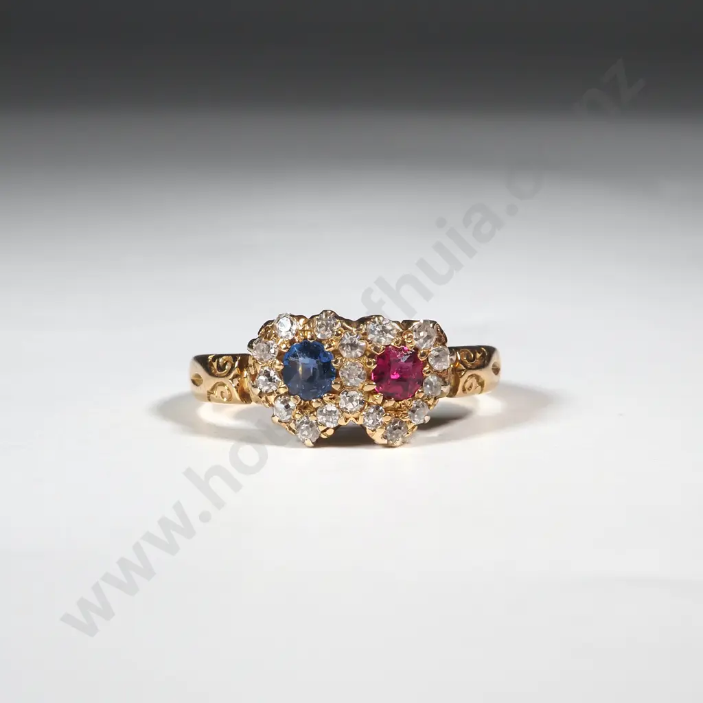 Antique 18ct Gold Diamond Sapphire & Ruby Ring - Magnificent! Image 1++
