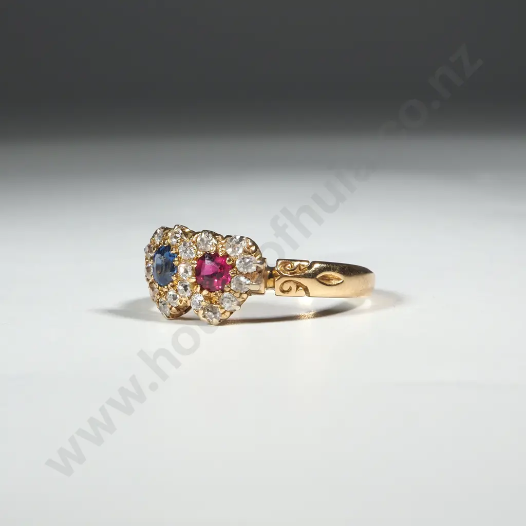 Antique 18ct Gold Diamond Sapphire & Ruby Ring - Magnificent! Image 1++
