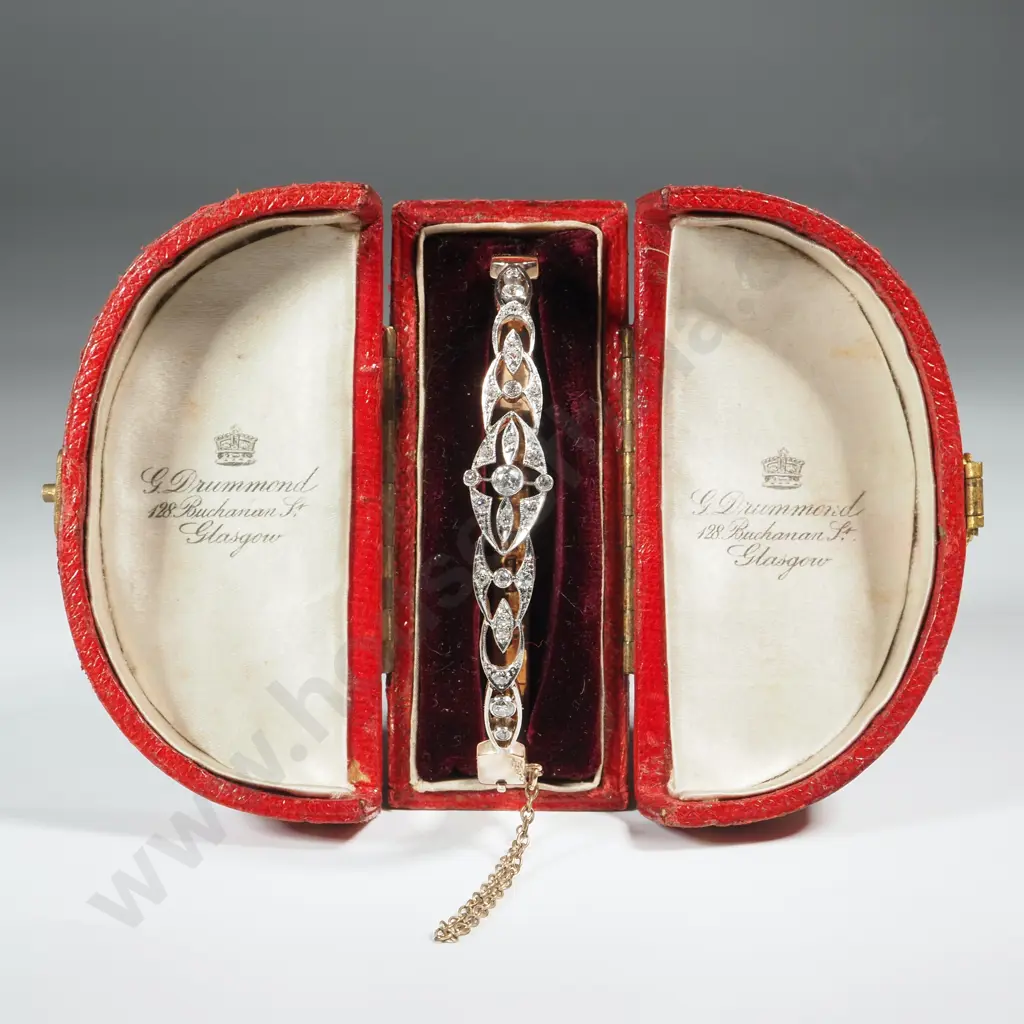 Edwardian Hinged Bangle in 9ct Gold & Diamonds in Period Fitted Jewellers Case Image 1++