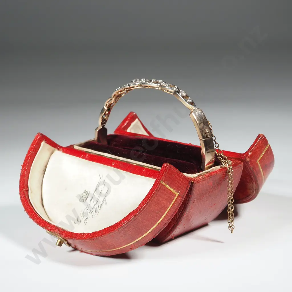 Edwardian Hinged Bangle in 9ct Gold & Diamonds in Period Fitted Jewellers Case Image 1++