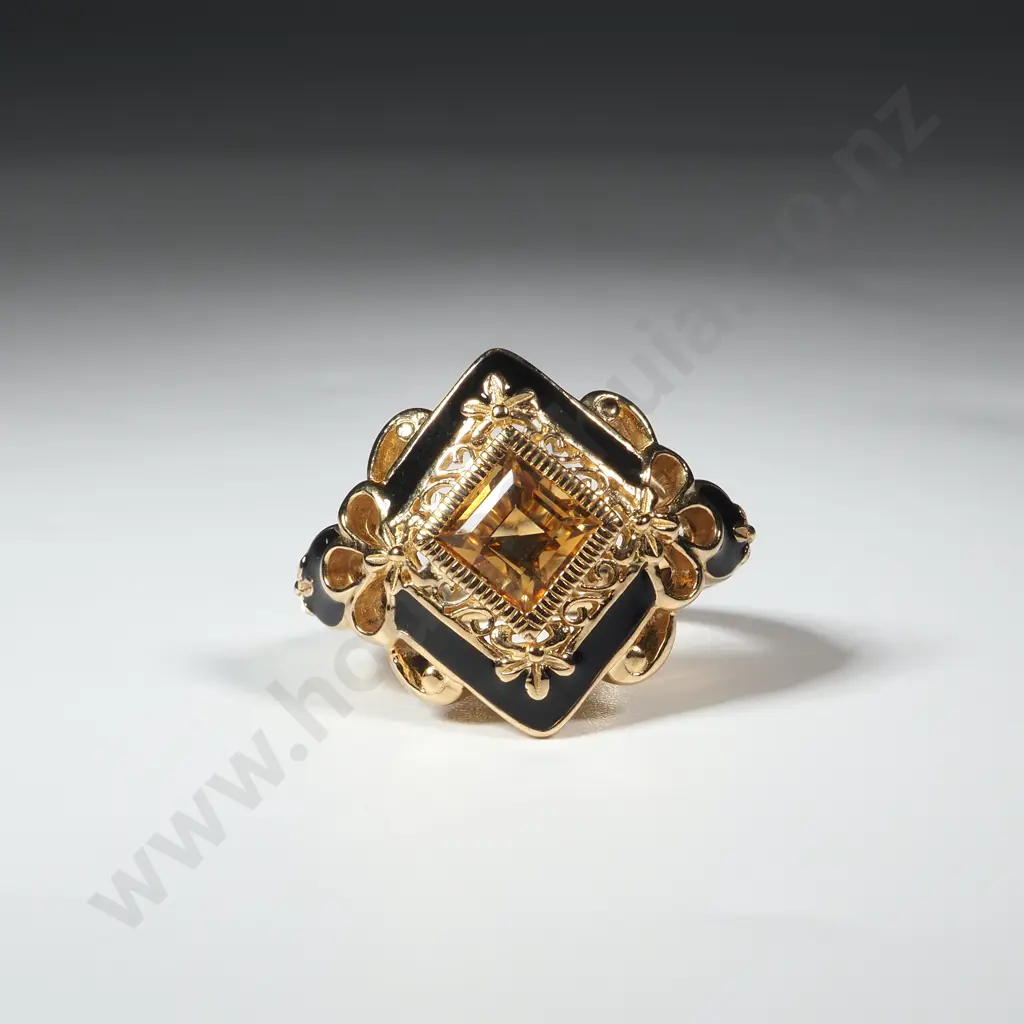 9ct Gold Citrine & Enamel Ring Image 1++