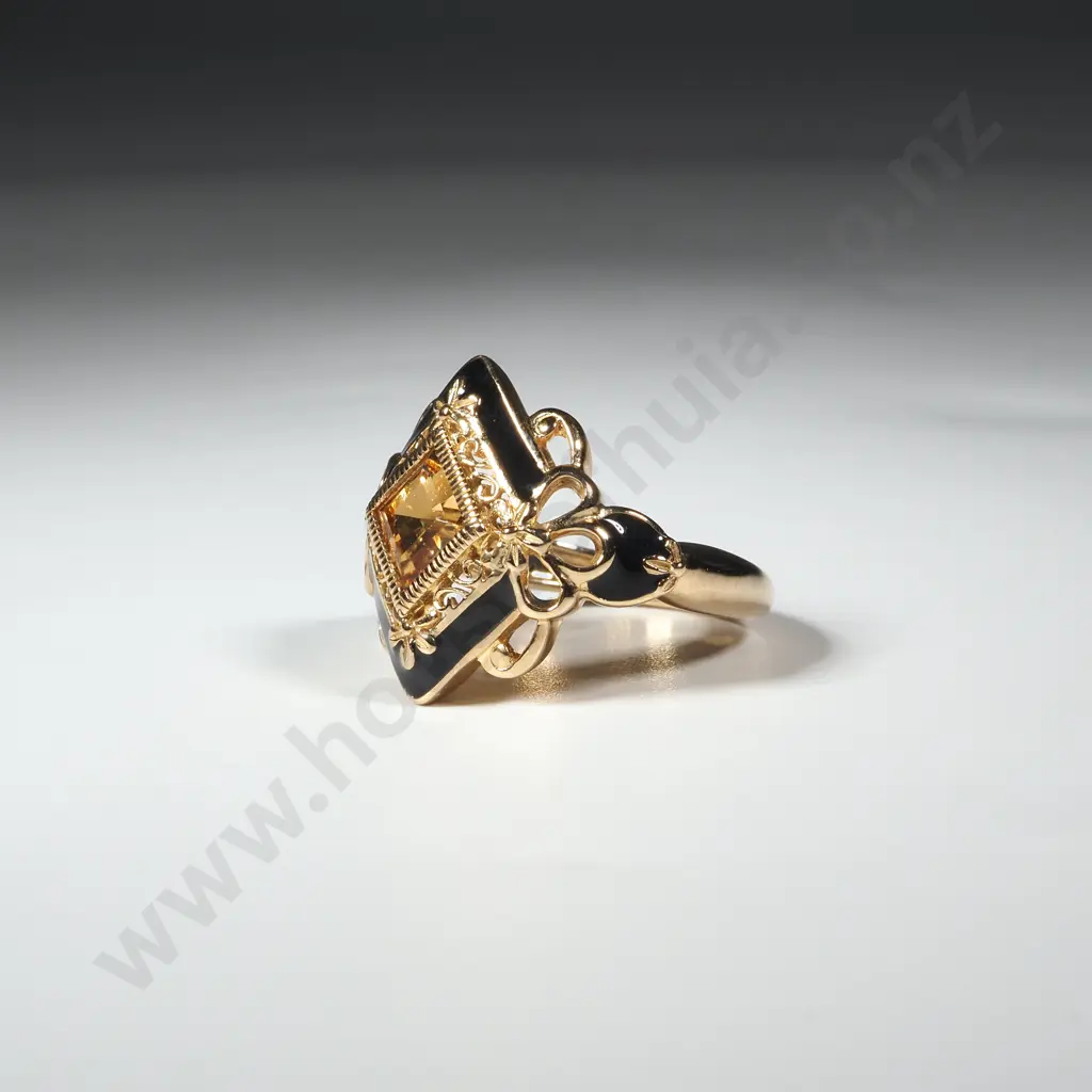 9ct Gold Citrine & Enamel Ring Image 1++