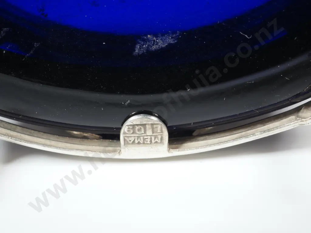 Pair of Mema Sweden Sterling Silver Open Salts & Spoons w Cobalt Glass Liners Image 1++