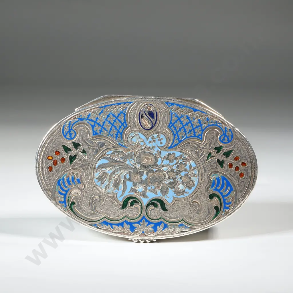 Antique Ornate Enamelled Silver Snuff Box - Enamel loss on top  Image 1++
