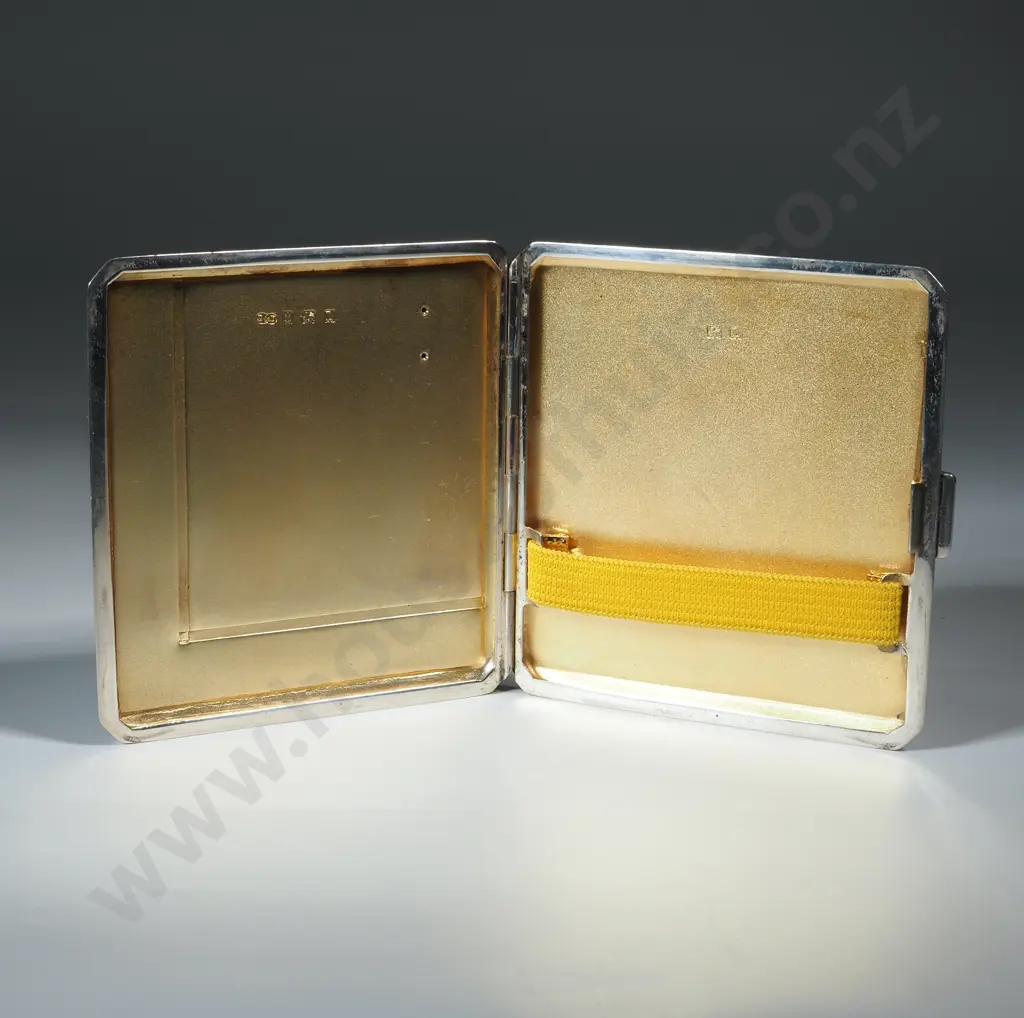 An Art Deco Silver & Guilloche Enamel Card/ Cigarette Case. Radiating Design In Opalescent & Turquoise w Gilt Interior. Image 1++