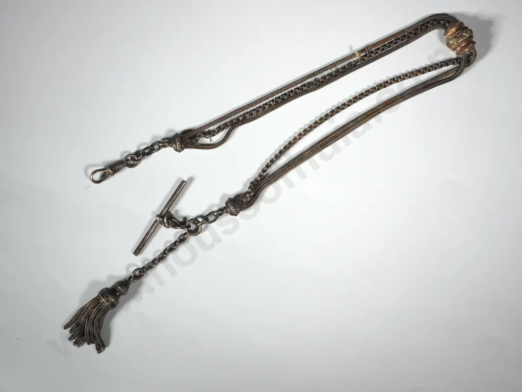 Antique Sterling Silver Albertina Bracelet w Gold Slider in Original Period Box - Some wear on links and repairs Image 1++