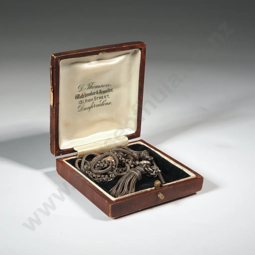 Antique Sterling Silver Albertina Bracelet w Gold Slider in Original Period Box - Some wear on links and repairs Image 1++